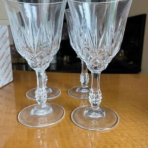 4 crystal water glasses hand cut no name